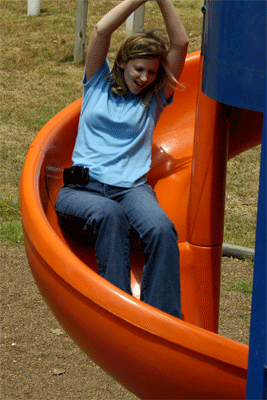 Anita shows she still knows how to use a playground