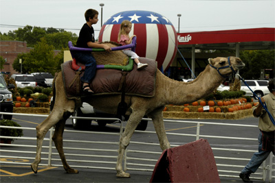 Davis and Serene ride a camel